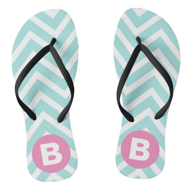Tongs Trendy Light Blue Chevron Pink Monogram (Semelle)