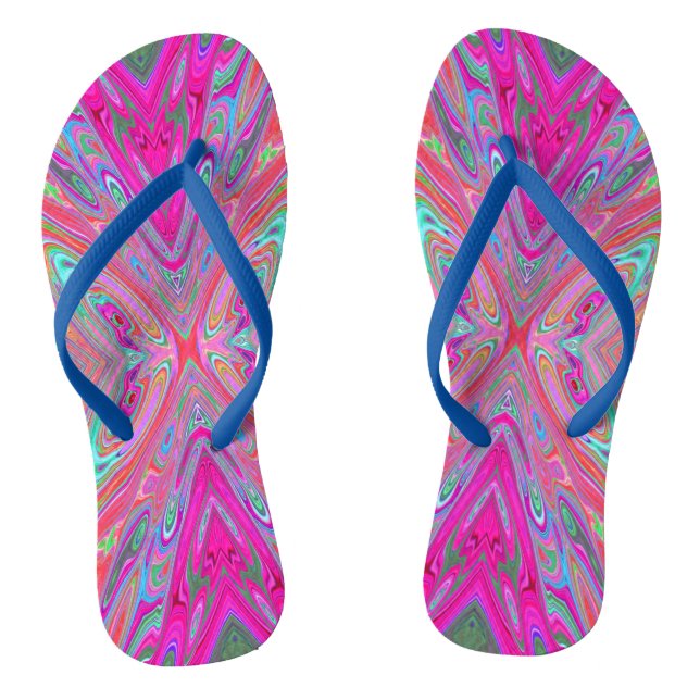 Tongs Trippy rose, Aqua et Magenta papillon Abstrait (Semelle)