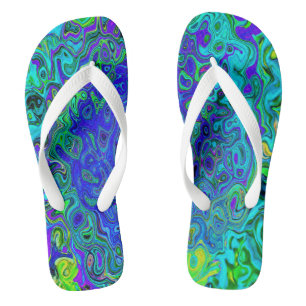 Tongs Trippy Violet Bleu Abstrait Retro Liquid Swirl
