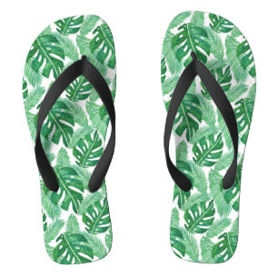 Tongs Tropical Motif feuille Monstera vert et blanc