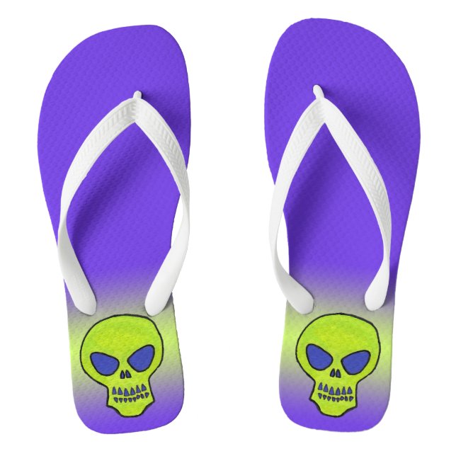 Tongs Un Alien vert éclatant Le crâne Dents pourpre (Semelle)