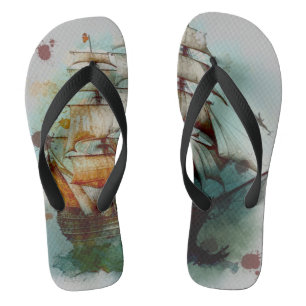 Tongs Un immense bateau de pirates couleur aquarelle nav