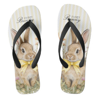 Tongs Une mignonne petite Lapin Floral Ruban Jaune Baby 