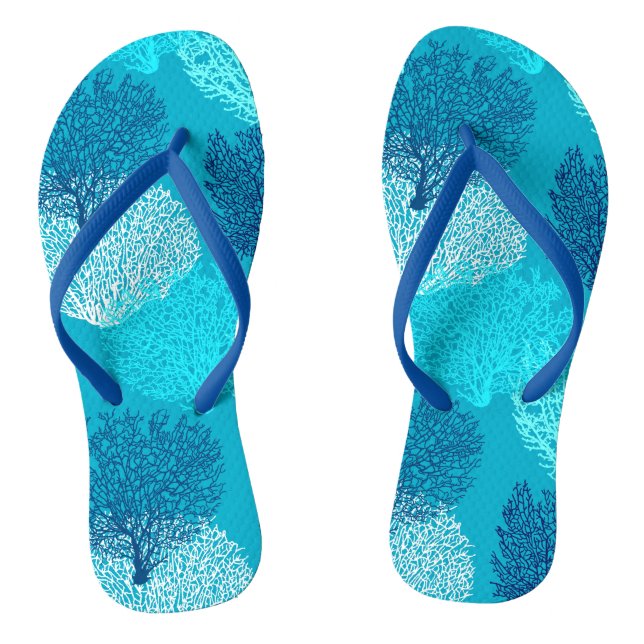 Tongs Ventilateur Coral Imprimer, Turquoise, Aqua et Ble (Semelle)