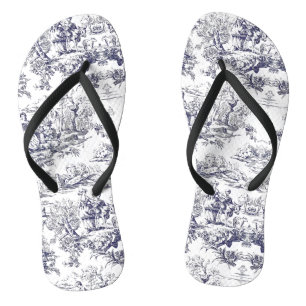 Tongs Vintage floral noir toile de jouy
