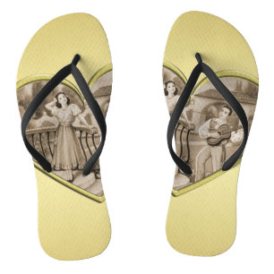 Tongs Vintage Romance couple, homme et femme, or