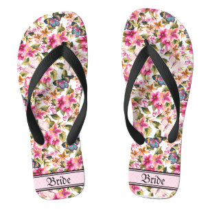 Tongs Vintage rose floral modèle Mariage mariée