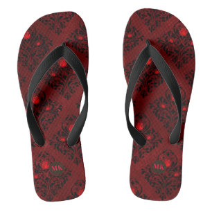 Tongs Vintage rouge gothique Rose Damask modèle