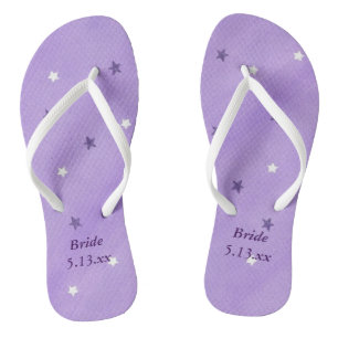 Tongs Violet Blanc Étoiles Lavender Bride Mariage FlipFl