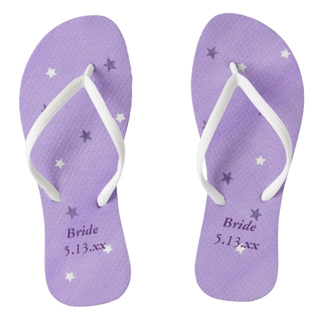Tongs Violet Blanc Étoiles Lavender Bride Mariage FlipFl (Semelle)