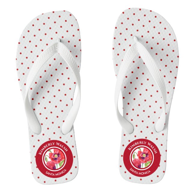 Tongs Vivid Red Poppies Floral Cercle Pois (Semelle)