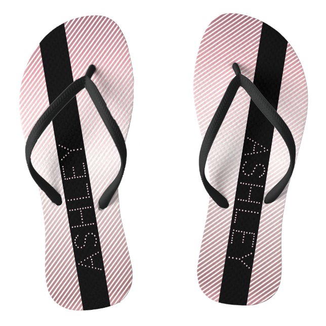 Tongs Votre nom | Ombre Rose mince et bandes blanches (Semelle)