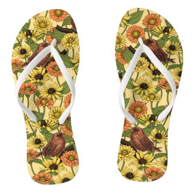 Tongs Wens et fleurs sur jaune pâle (Semelle)