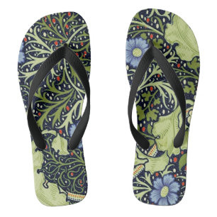 Tongs William Morris Fleur d'antiquité aux algues marine
