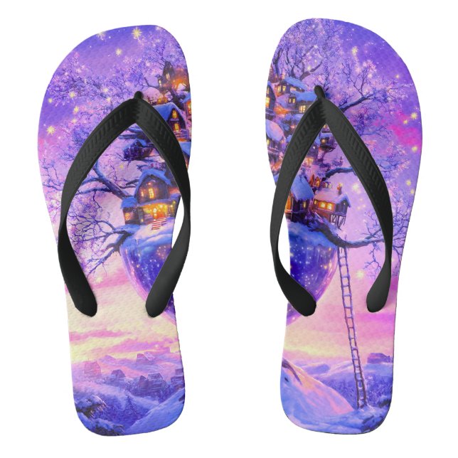 Tongs Winter Fantasy Snowy Tree Village Landscape (Semelle)