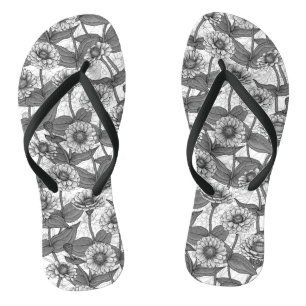 Tongs Zinnias, monochrome sur blanc