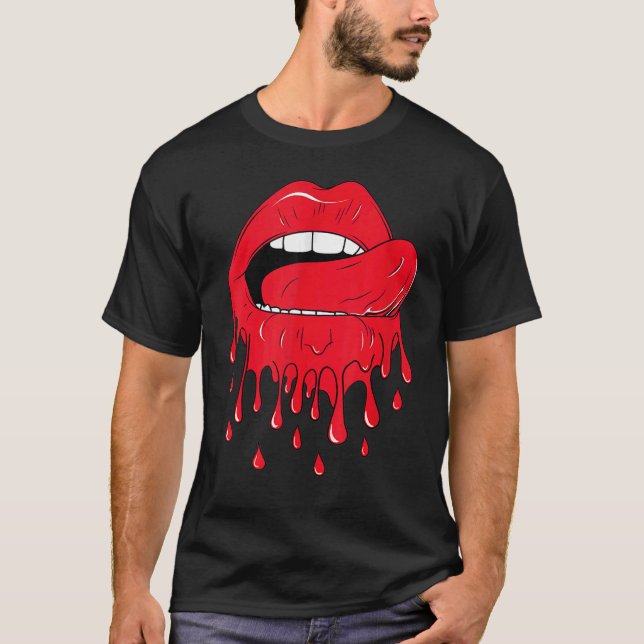 Tongue Licking Red Melting Lips Vintage T-Shirt (Front)
