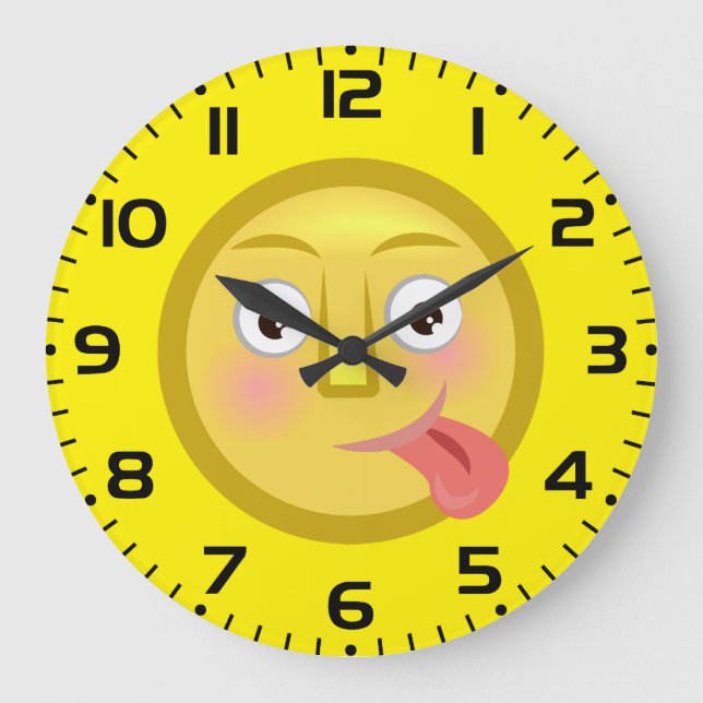 Tongue Out Emoji Funny Goofy Face Large Clock (Front)