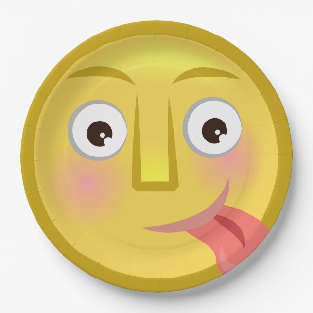 Tongue Out Emoji Funny Goofy Face Paper Plate (Front)