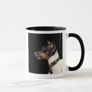 Tongue out of black and White Rat Terrier Mug