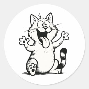 "Tongue Out, Paws Up!" – Funny Cartoon Cat Classic Round Sticker