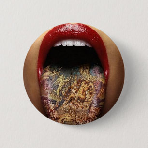 tongue tattoo design 2 inch round button