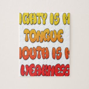 Tongue Tied: Funny Tongue Quote Colourful Text Art Jigsaw Puzzle