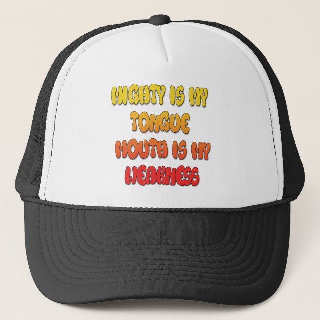 Tongue Tied: Funny Tongue Quote Colourful Text Art Trucker Hat (Front)