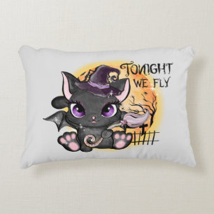Tonight We Fly – Black Witch Cat Accent Pillow