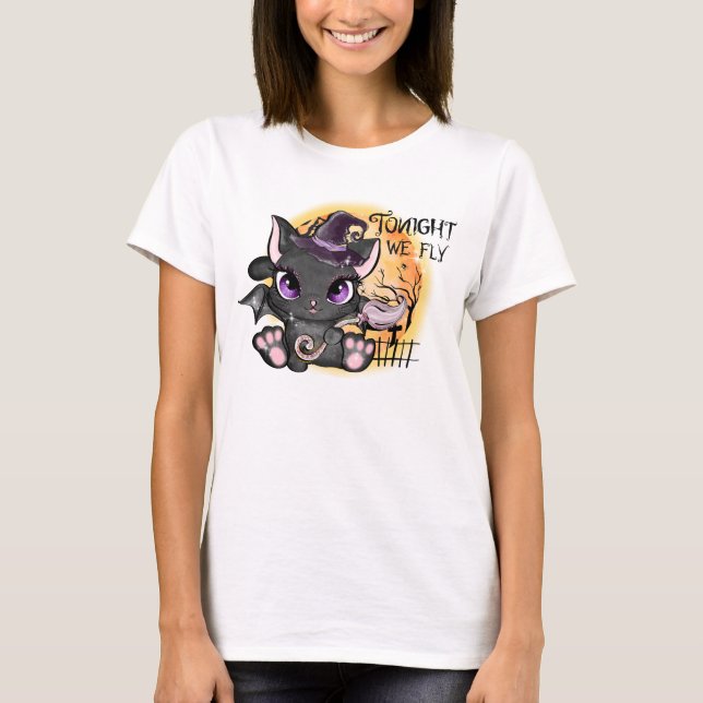 Tonight We Fly – Black Witch Cat T-Shirt (Front)