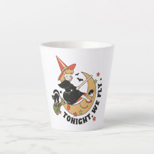 Tonight We Fly – Cute Witch and Black Cat Latte Mug