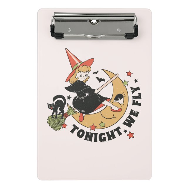 Tonight We Fly – Cute Witch and Black Cat Mini Clipboard (Front)