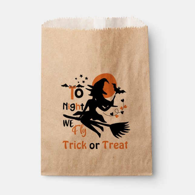 Tonight we fly-Halloween witch on a broom Favour Bag (Front)