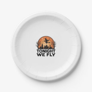 Tonight We Fly Vintage Witch Halloween Shirt Desig Paper Plate