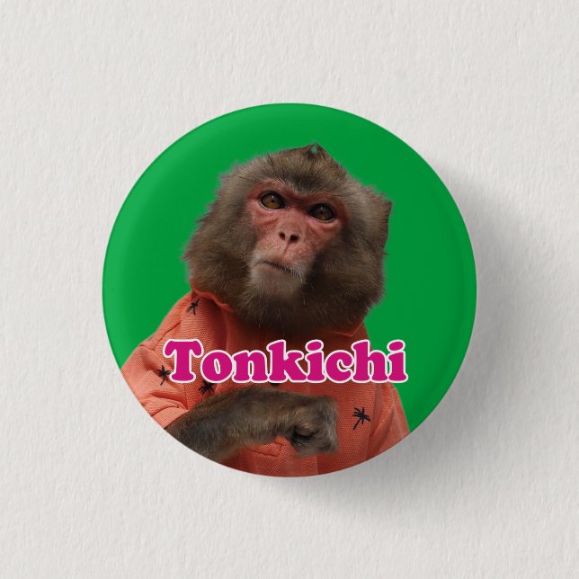 Tonkichi pinBack button.とん吉の缶バッジ 1 Inch Round Button (Front)