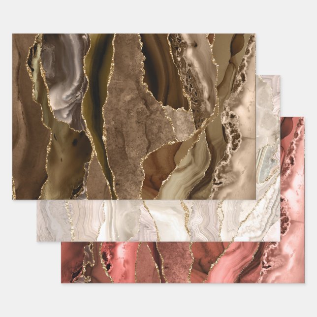 Tons Brown agate feuilles papier d'emballage (Lot)