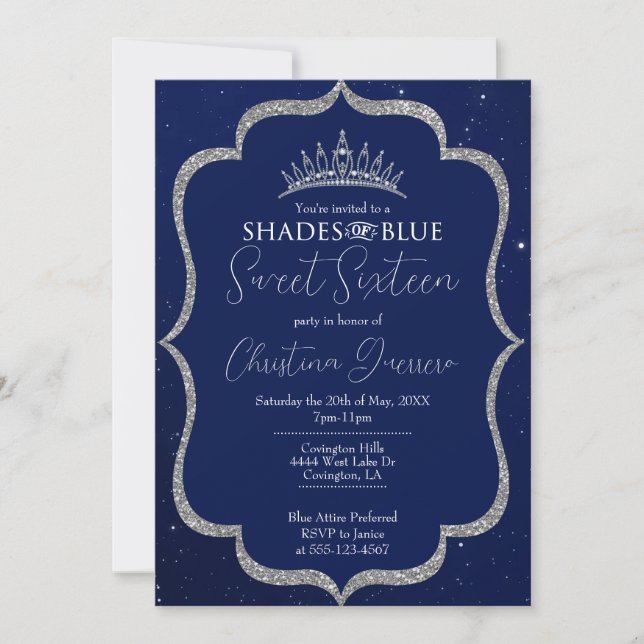 Tons de bleu doux 16 Invitation d'anniversaire (Devant)