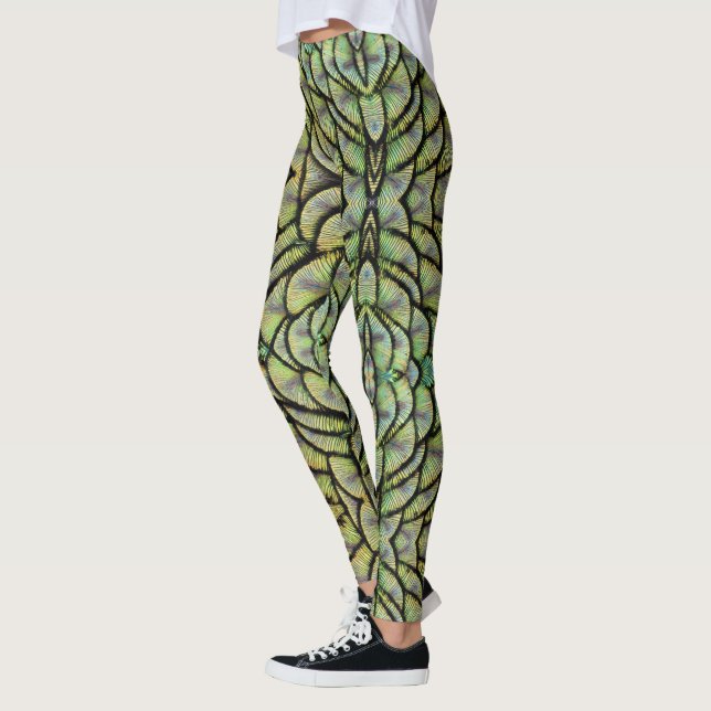 Tons de vert Peacock Fontes arrière Leggings (Gauche)