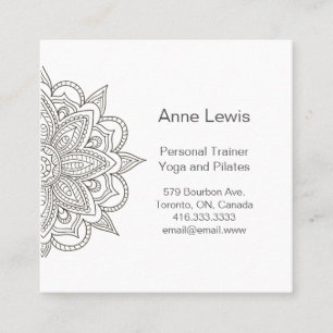 Tons gris Floral Mandala Carré Carte de visite