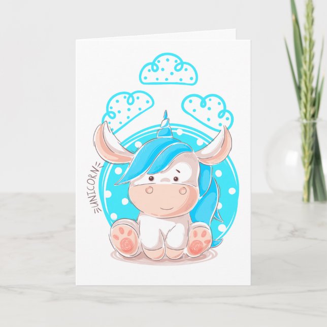 Tons of Fun Boy 1st Birthday Blue Hair Unicorn Card (Front)