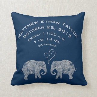 Tons of Love Baby Boy Birth Record Stats Elephant Throw Pillow