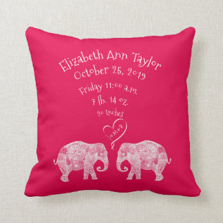 Tons of Love Baby Girl Birth Record Stats Elephant Throw Pillow