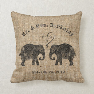 TONS OF LOVE   Elephant Couple Custom Wedding Gift Throw Pillow