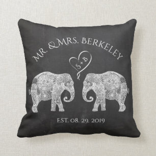 TONS OF LOVE   Elephant Couple Custom Wedding Gift Throw Pillow