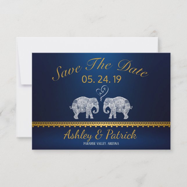 TONS OF LOVE-Elephant Couple Indian Save the Date Invitation (Front)
