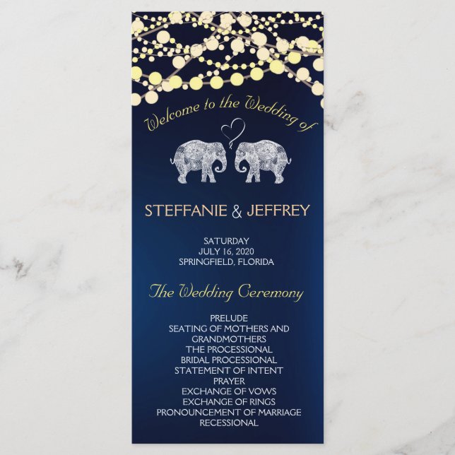 TONS OF LOVE/Elephant Night Lights Wedding Program (Front)