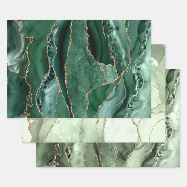 Tons verts feuilles de papier d'emballage agate (Lot)