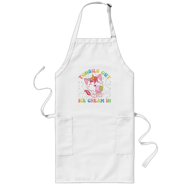 Tonsils Out, Ice Cream In | Unicorn Cat Long Apron (Front)