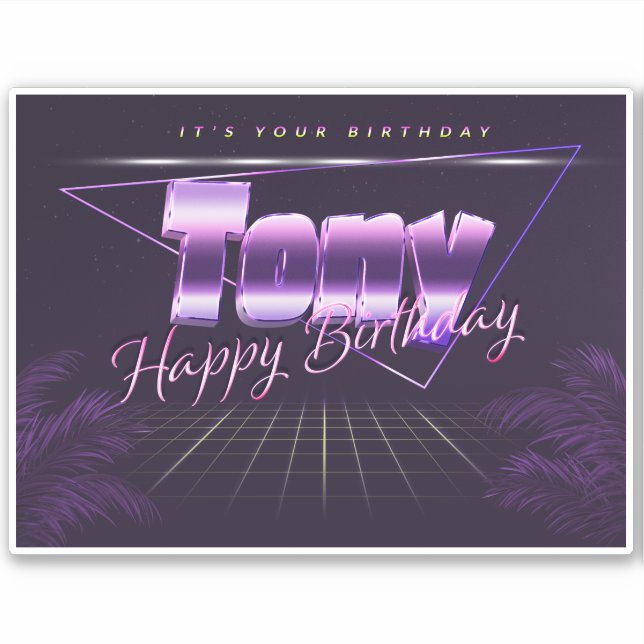 Tony Name First name lila retro Sticker Birthday (Front)