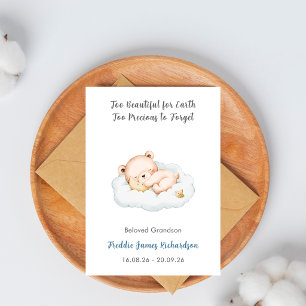 Too Beautiful For Earth Baby Loss Boy Remembrance Card
